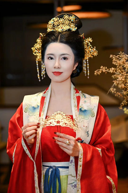 Song Dynasty Hanfu Set | Bright red wide-sleeved shirt + gradient horse-face skirt, Song Dynasty style restoration traditional Chinese dress 