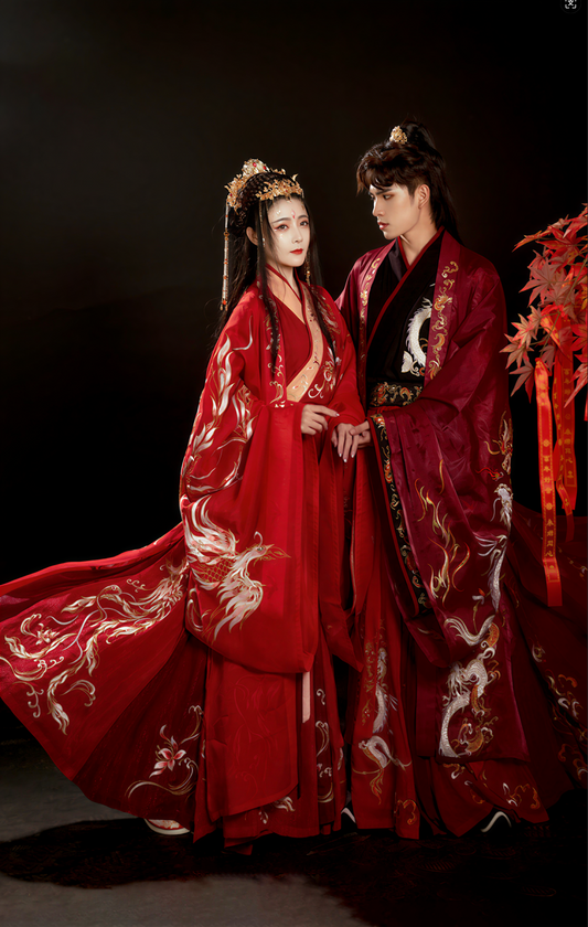 【Special Custom Order】"Dragon and Phoenix Auspiciousness" Themed Wedding Attire, Traditional Hanfu Set for Men and Women 